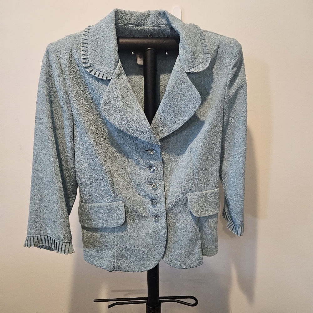 Miss Dorby Vintage Women's Bluish-Green Floral Ruffled Blazer, Size 6P
